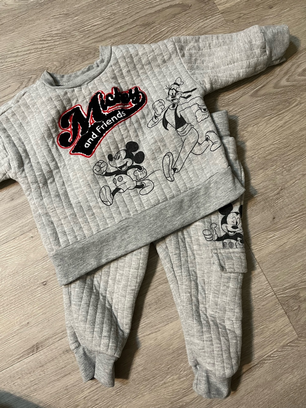 Disney Light Gray Quilted Mickey Sweatshirt Tag Detail